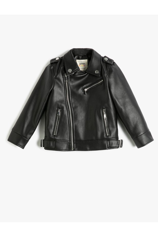 Biker Jacket - Faux Leather Look with Zipper and Pocket