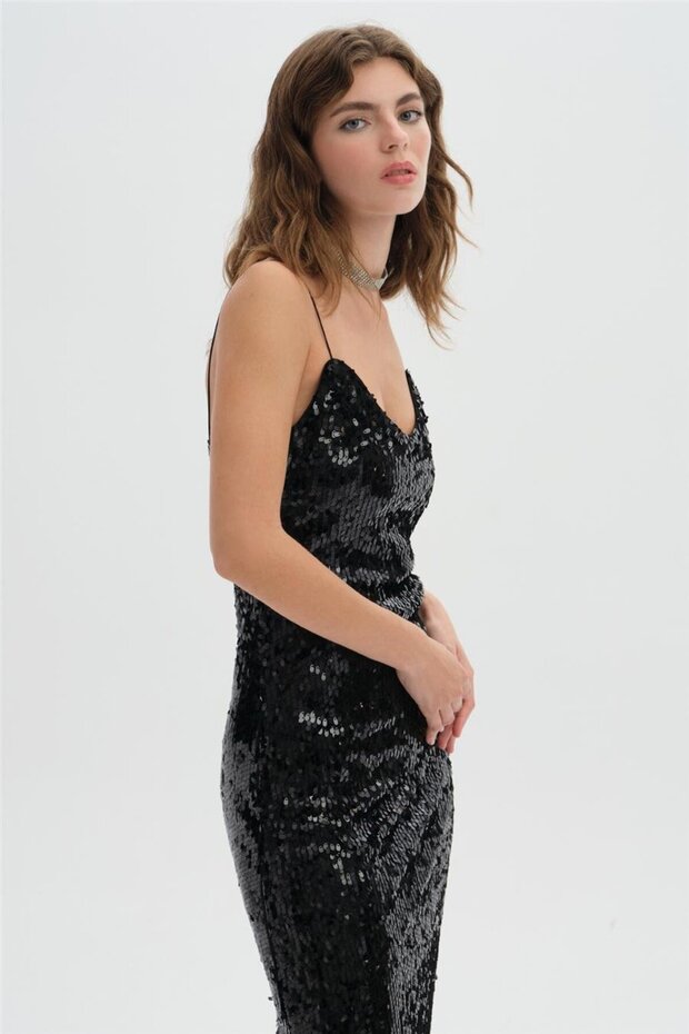 Siyah Payet Slip Elbise - 3