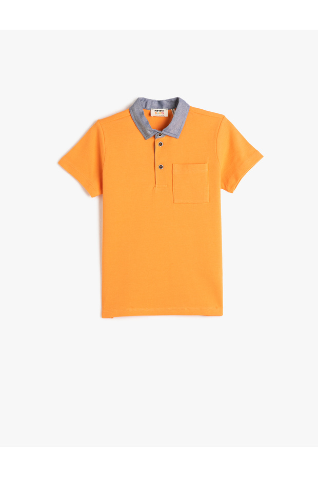 Polo Neck T-Shirt Short Sleeve Single Pocket Detailed Cotton