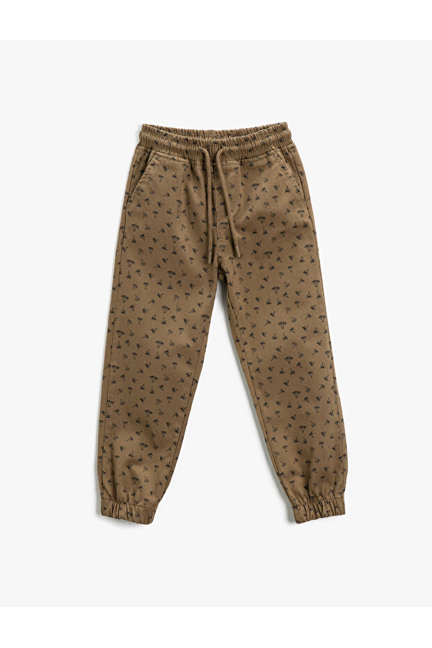 Jogger Pants Tie Waist Pocket Palm Tree Patterned