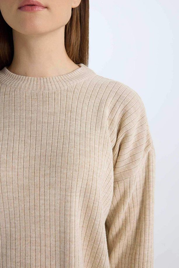 Relax Fit Bisiklet Yaka Basic Düz Triko Tunik Kazak E2938ax24wn - 5
