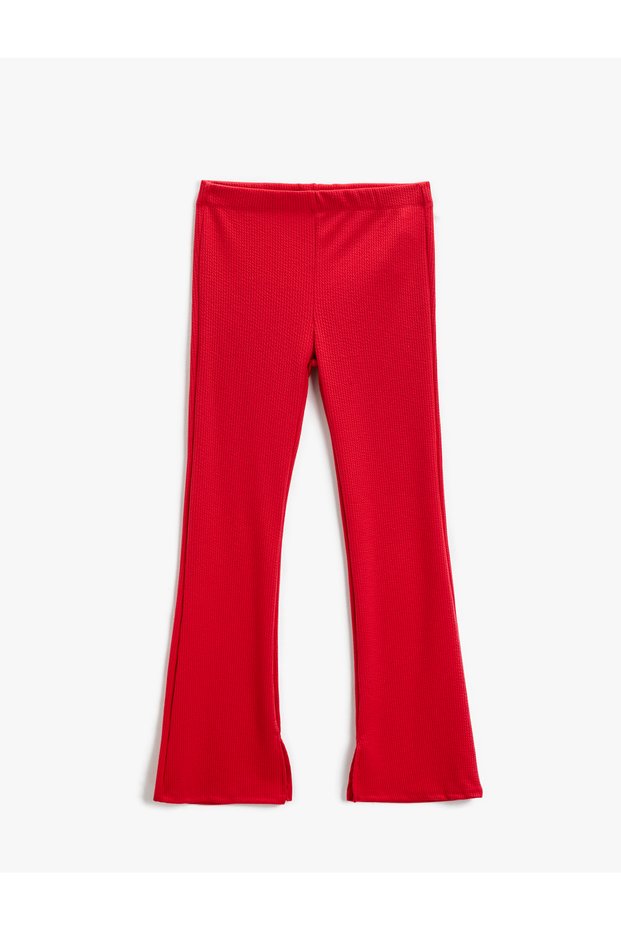 Flared Leg Trousers with Slit Detail, Ribbed, Elastic Waist