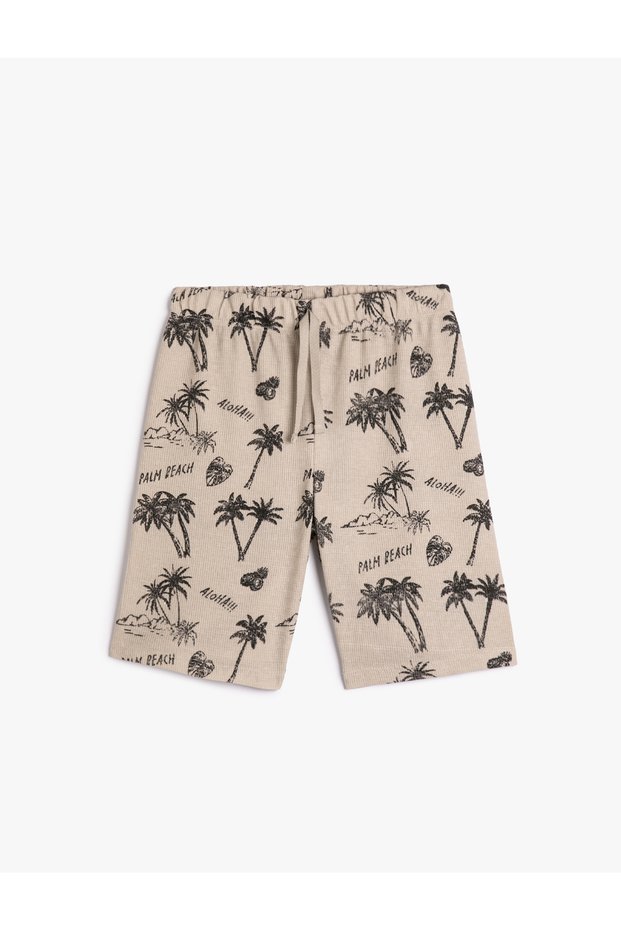 Shorts Printed Tie Waist Textured Cotton