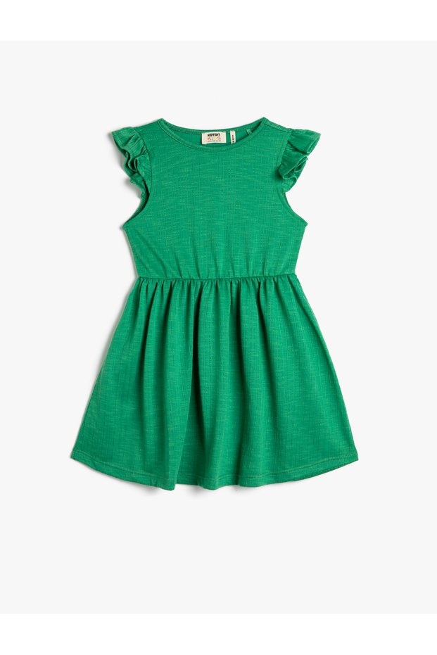 Dress Above Knee Sleeveless Ruffles Round Neck