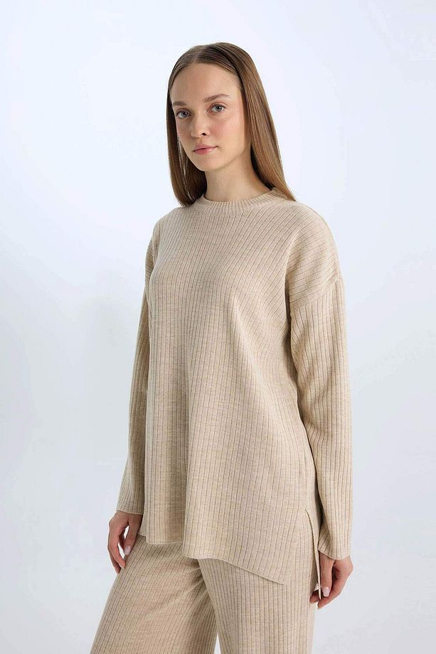 Relax Fit Bisiklet Yaka Basic Düz Triko Tunik Kazak E2938ax24wn - 1