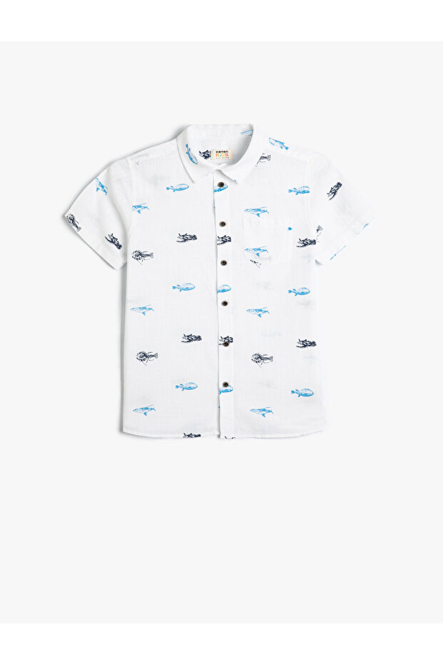 Shirt Short Sleeve Cotton Printed Pocket Detailed