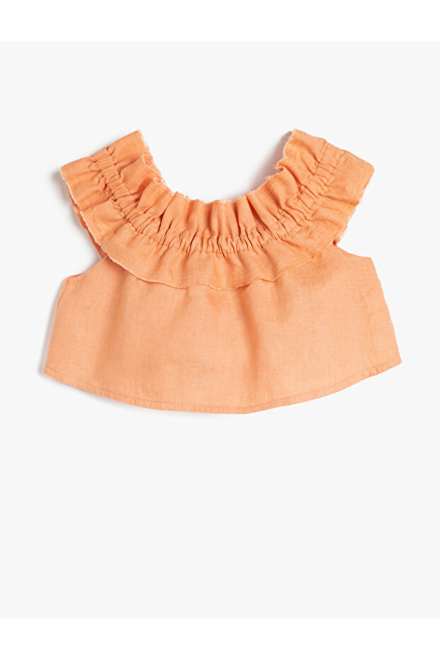 Linen Blouse Crop Off Shoulder Ruffles