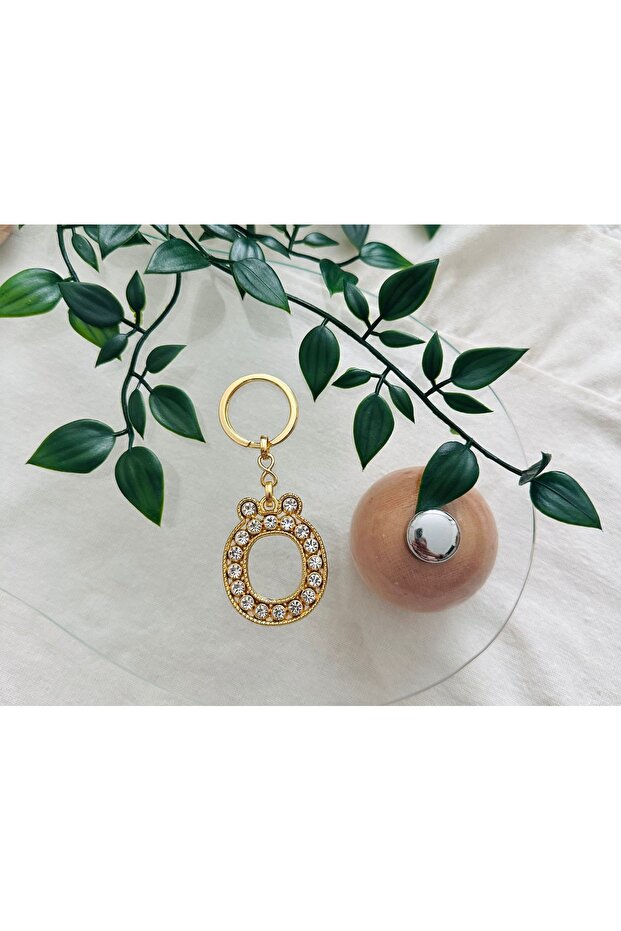 Gold Letter O Stone Keychain