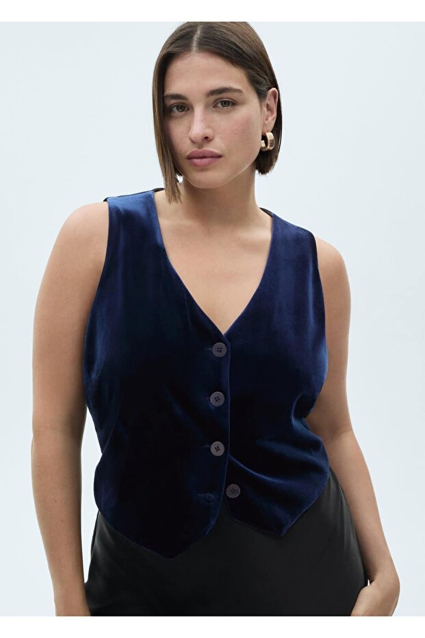 Crop kadife yelek - 5