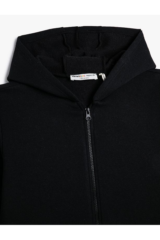 Sweatshirt Fermuarlı Kapşonlu Basic Kanguru Cepli Şardonlu - 3
