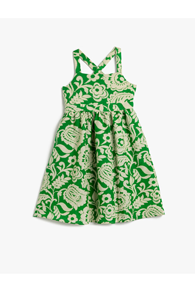 Dress Linen Blend Floral with Cross Straps on the Back