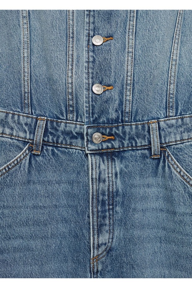 Uzun denim tulum - 8