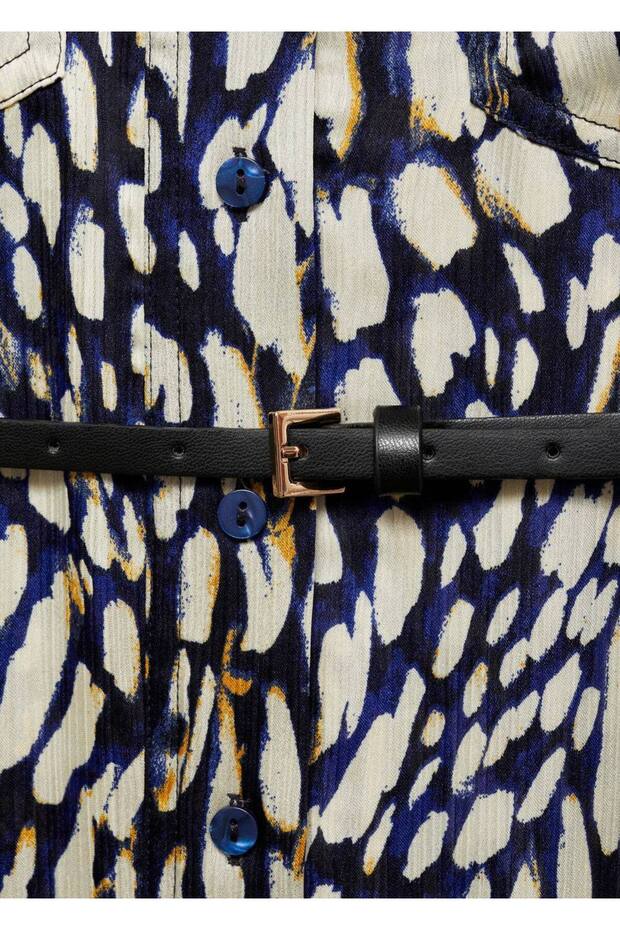 Desenli saten elbise - 6