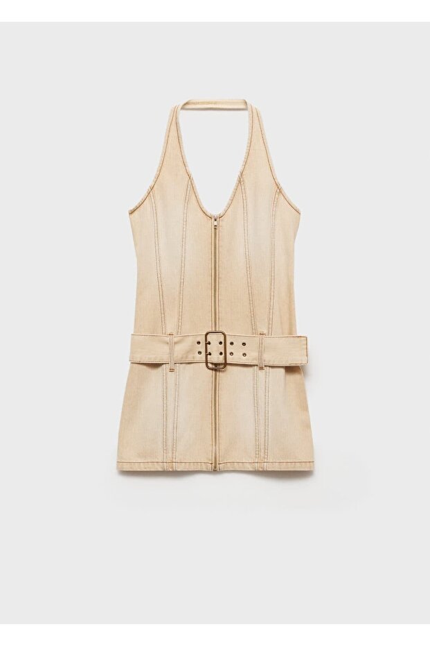 Kemerli denim elbise - 3