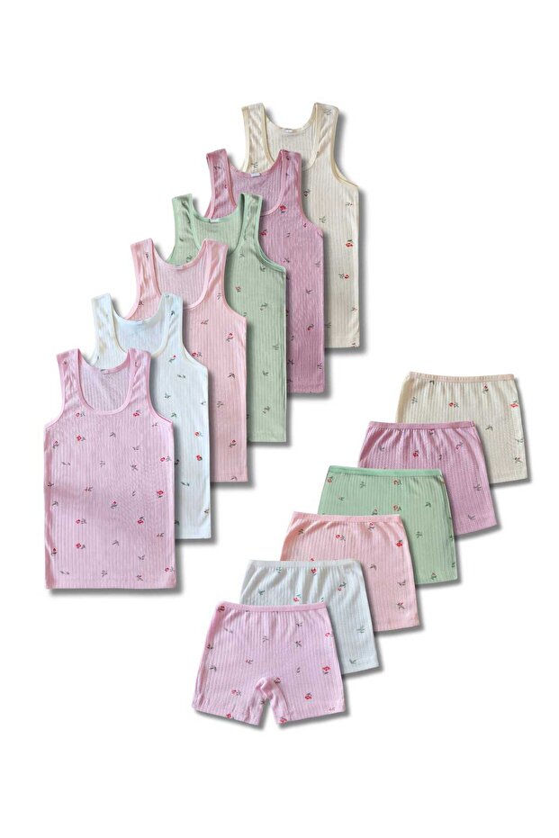 100% Cotton Girls' Ribbed Athlete Boxer Underwear Set 6-Piece Set / Undershirt / Underpants