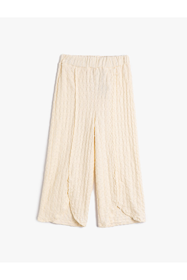 Palazzo Trousers Legs Asymmetrical Waist Elastic Textured