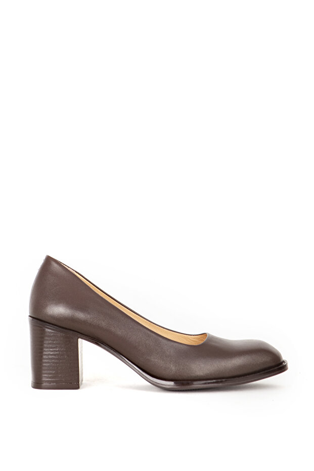 Women's Square Blunt Toe Classic Heeled Shoes Br 44273 Brown