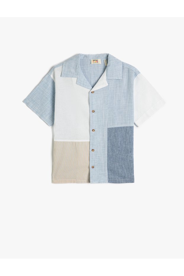 Cotton Short Sleeve Shirt - Color Block