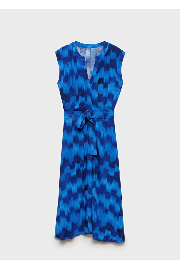 Kemerli desenli elbise - 3