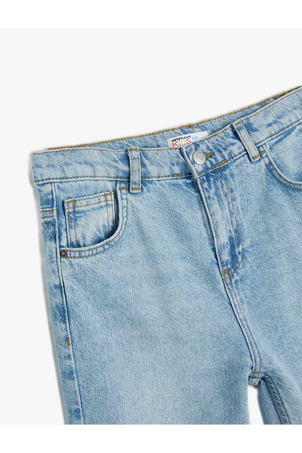 Kot Pantolon Pamuklu Yıpratılmış Detaylı Beli Ayarlanabilir Lastikli - 5