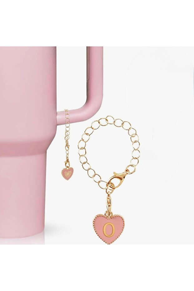 Letter O Heart Thermos Compatible Pink Charm Accessory Hanging Ornament