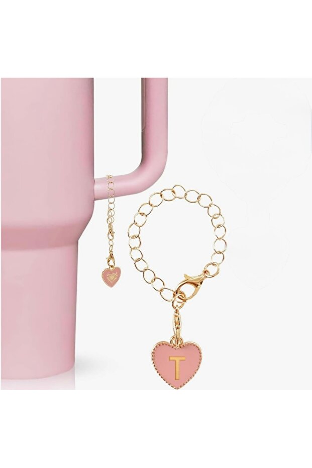 Letter t Heart Thermos Compatible Pink Charm Accessory Hanging Ornament