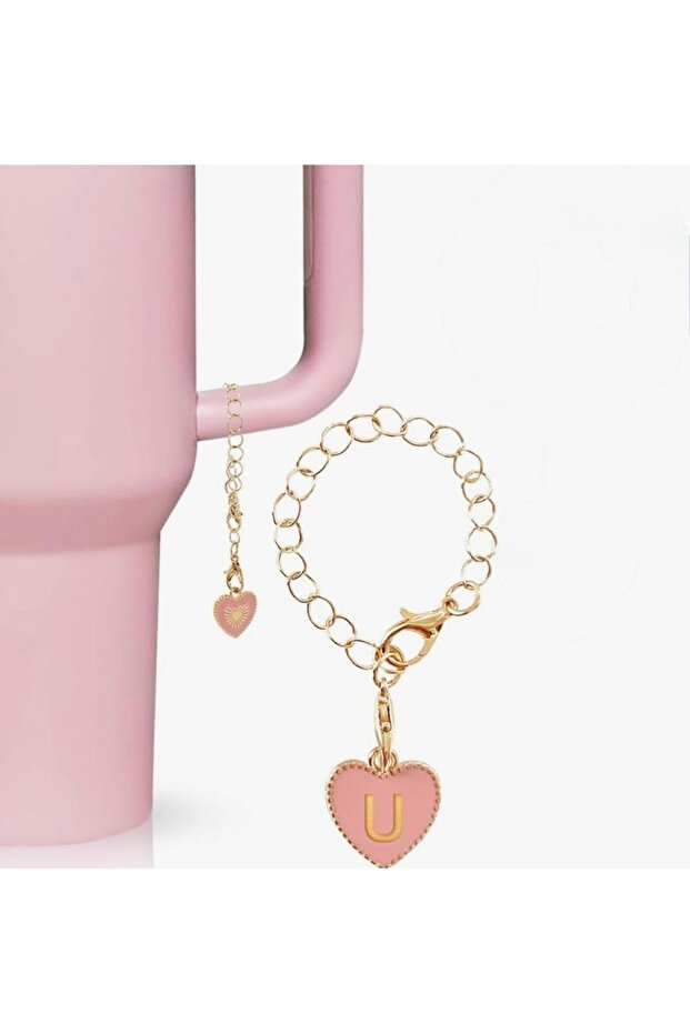 Letter U Heart Thermos Compatible Pink Charm Accessory Hanging Ornament