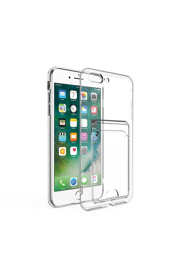 غطاء سيليكون شفاف من Setra متوافق مع حافظة Apple iPhone 7 Plus الشفافة مع حامل البطاقات