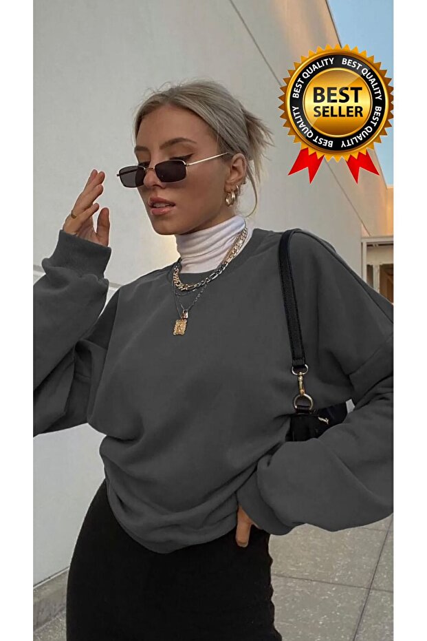 سويت شيرت أساسي برقبة دائرية مدخنة FM4477 - 1