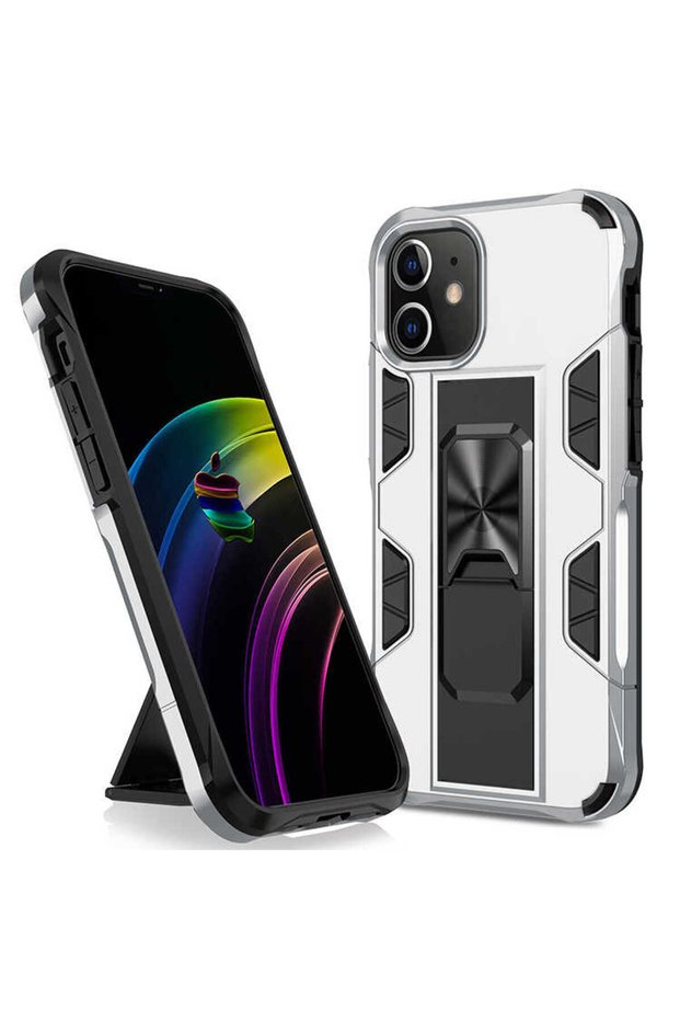 iPhone 12 Mini Compatible Case with Foldable Stand Protective Volve Cover - Gray - T14630