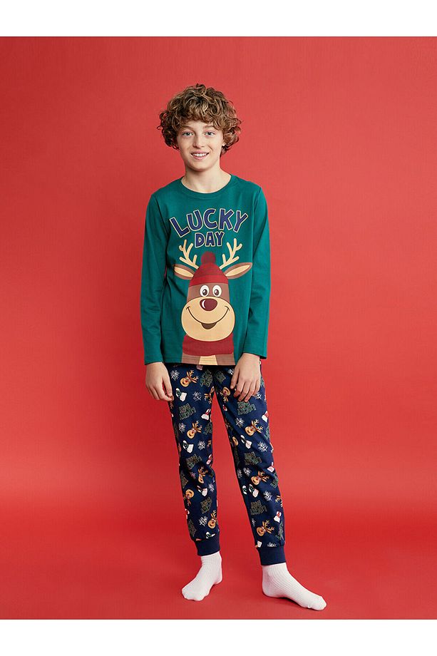 Lcwk Bisiklet Yaka Yılbaşı Temalı Erkek Çocuk Pijama Takımı - 2
