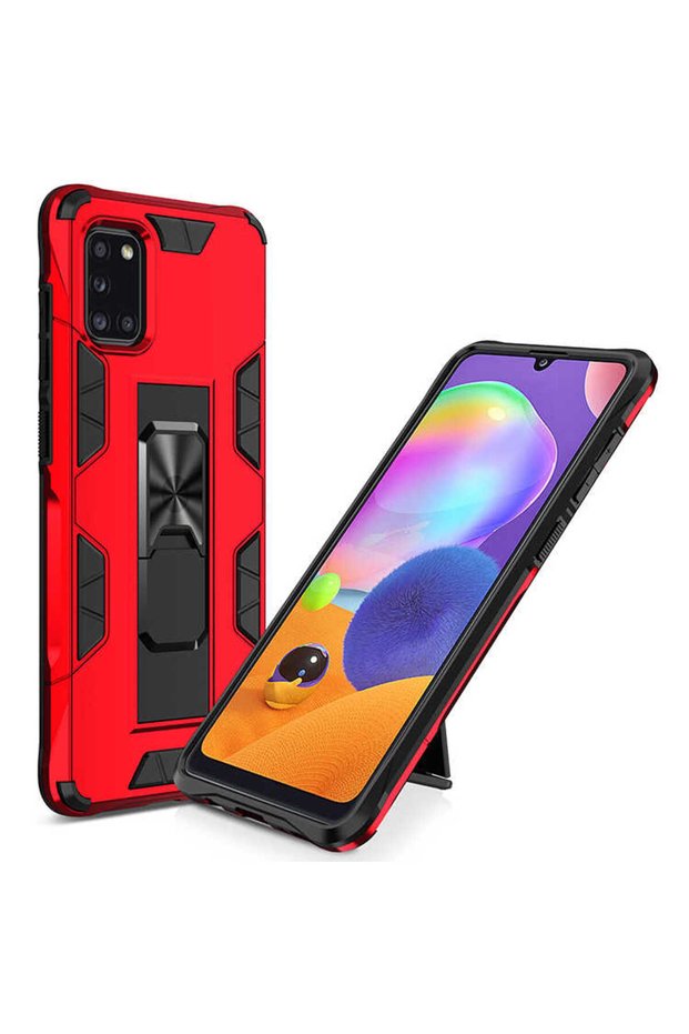 Galaxy A31 Compatible Case Protective Volve Cover with Foldable Stand - Red - T14486