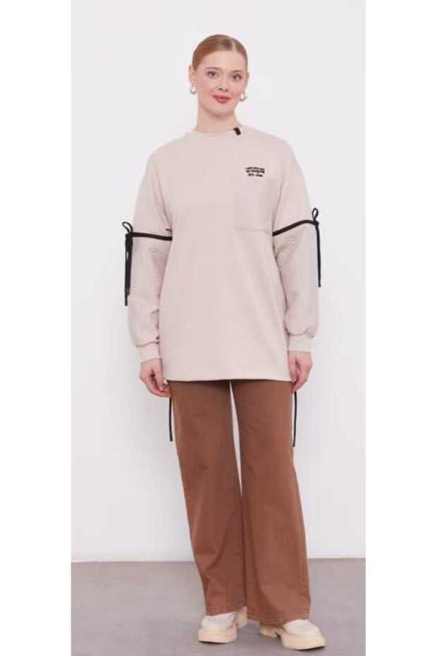 Kapitone Garnili Bej Üst Sweat - 1