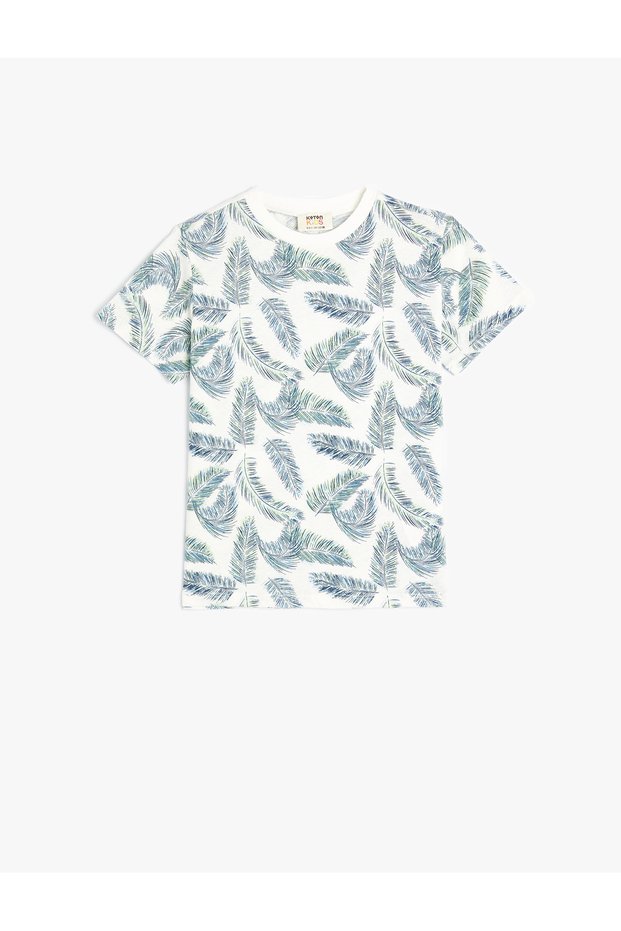 T-Shirt Leaf Printed Short Sleeve Crew Neck Cotton