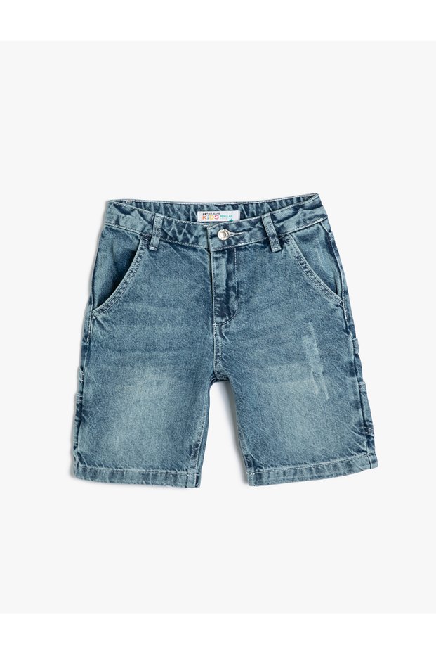 Denim Shorts Frayed Detailed Pocketed Cotton