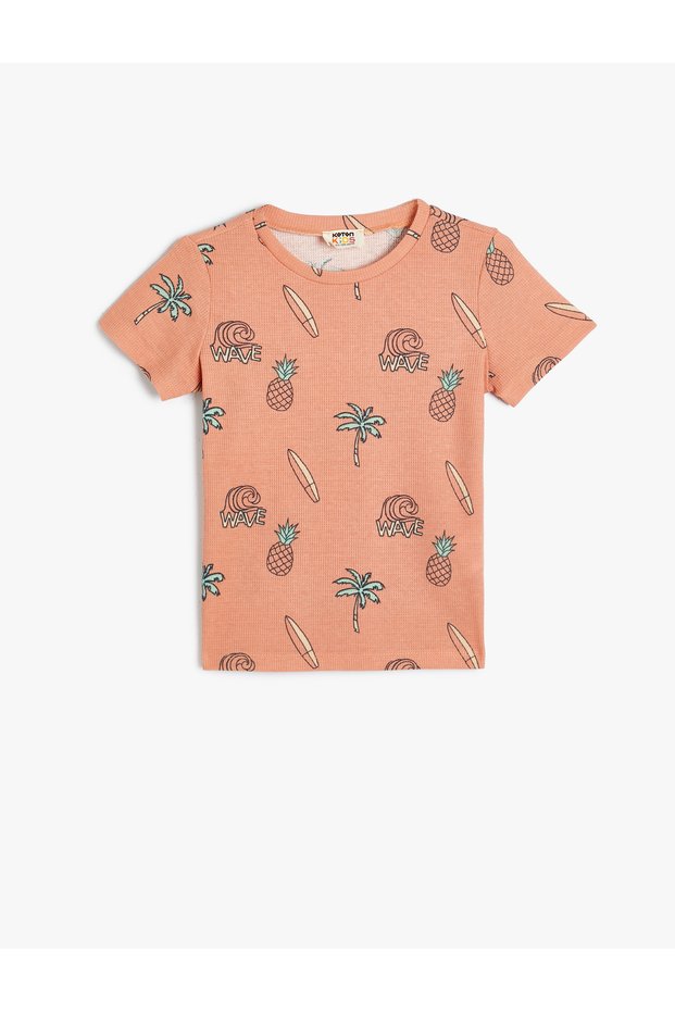 T-Shirt Summer Themed Short Sleeve Crew Neck Textured Cotton