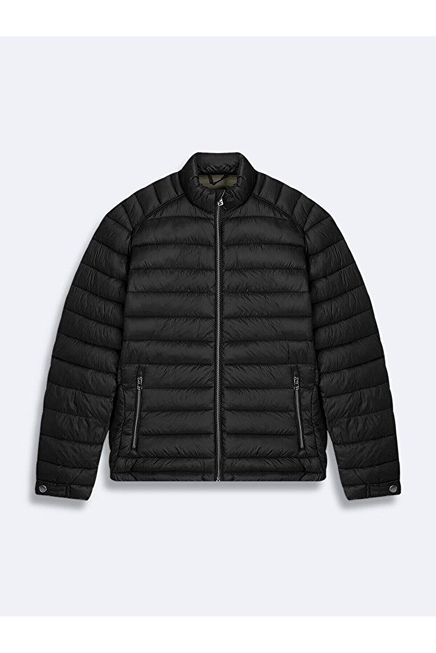 Düz Dik Yaka Siyah Mont - 1