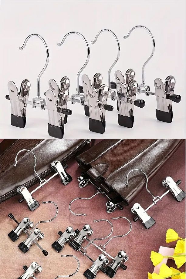 Ayarlanabilir Mandallı, Krom Metal Eşarp Askısı, Şapka Askısı \ 10 Adet \ 12 Cm - 8
