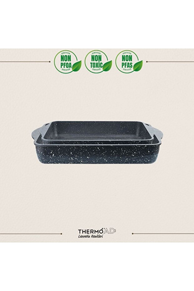 طقم صوانٍ مربعة متعددة الاستخدامات من الجرانيت المصبوب، قطعتان، مقاس 30–35 سم