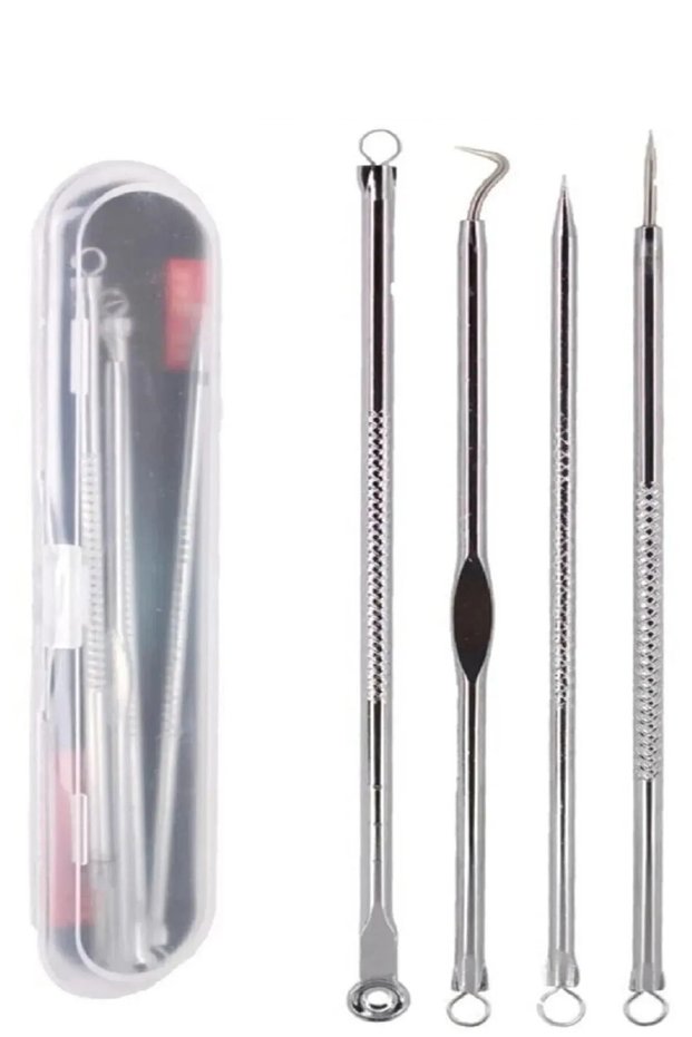 Comedone Acne Blackhead Cleaner Set of 4 Stainless Steel Comedone Silver Comedone Boxed