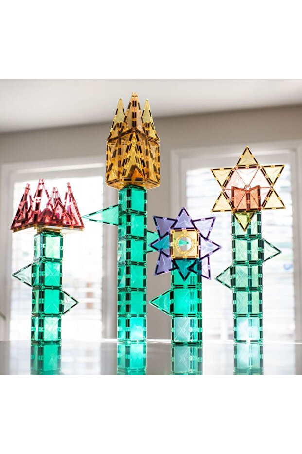 152 Parça Manyetik Yapı Blokları 2 Adet Tekerlekli & Araba Parçalı Magnetic Tiles - 8