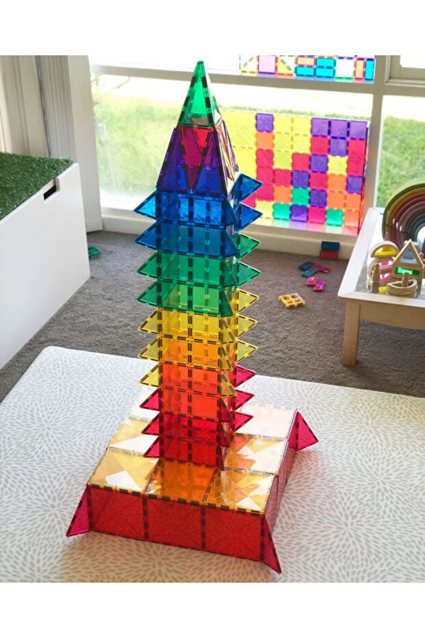 152 Parça Manyetik Yapı Blokları 2 Adet Tekerlekli & Araba Parçalı Magnetic Tiles - 9