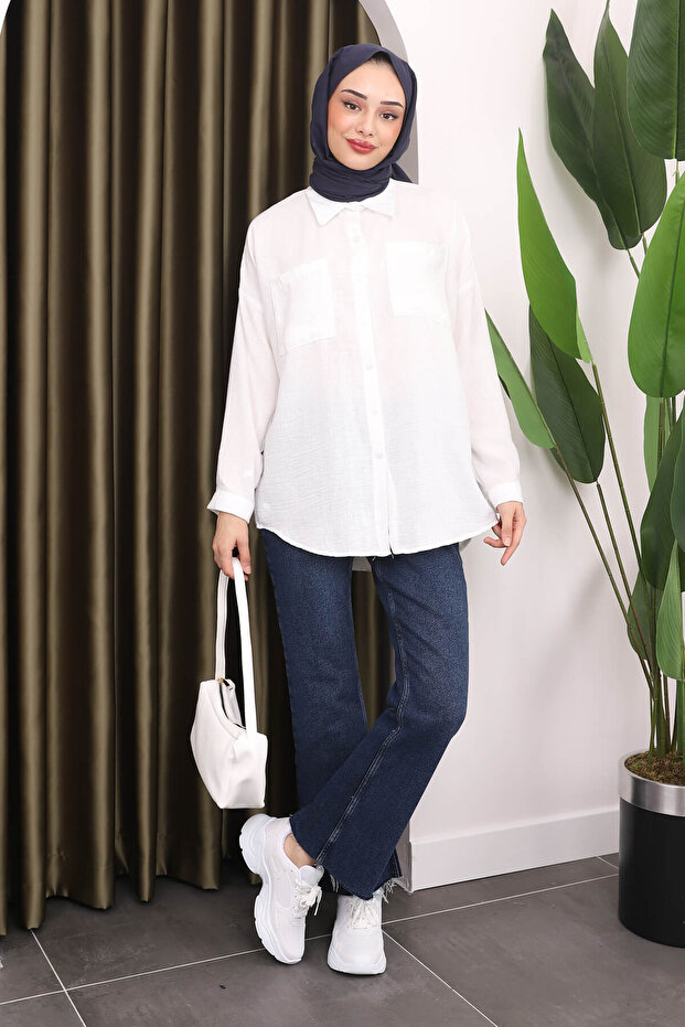 Linen Shirt - White and Pocket