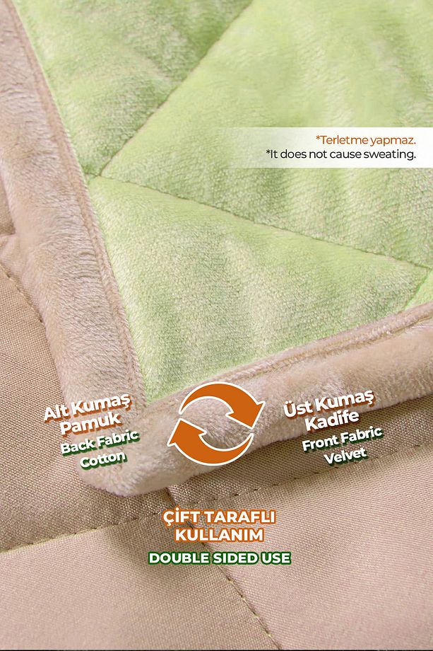 Kapitone Kadife Yatak Örtüsü Seti Tek Kişilik Supersoft 2 Parça Yumuşak Elyaf Dolgulu Yeşil - 3