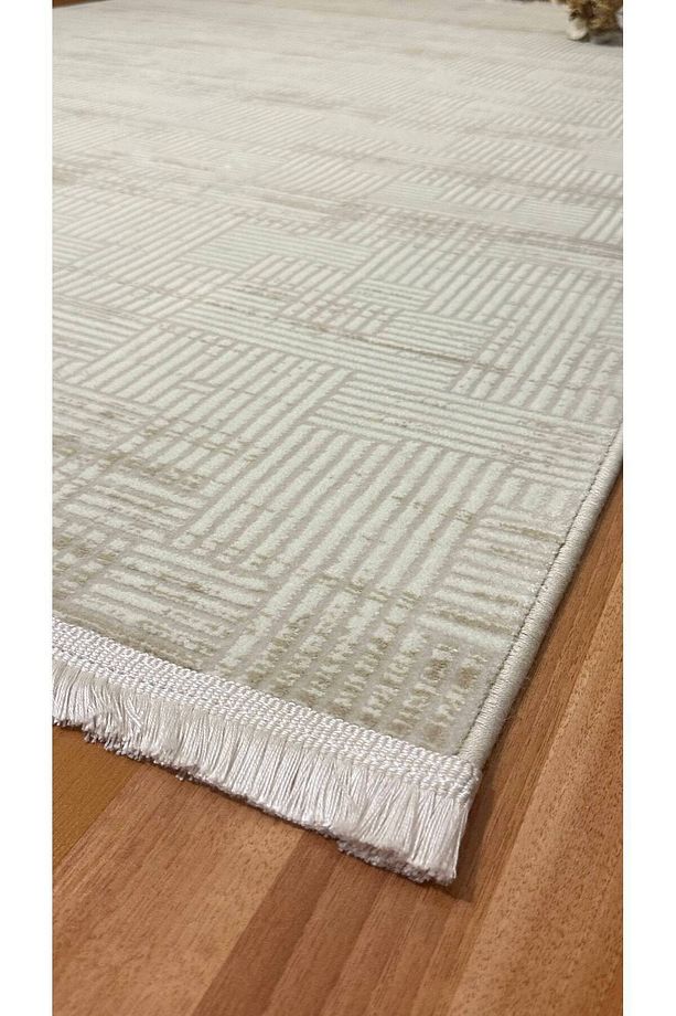 Nehir2 Krem Parlak İplik Akrilik Dokuma Halı Yumuşak Salon Oturma Odası Halısı - 3