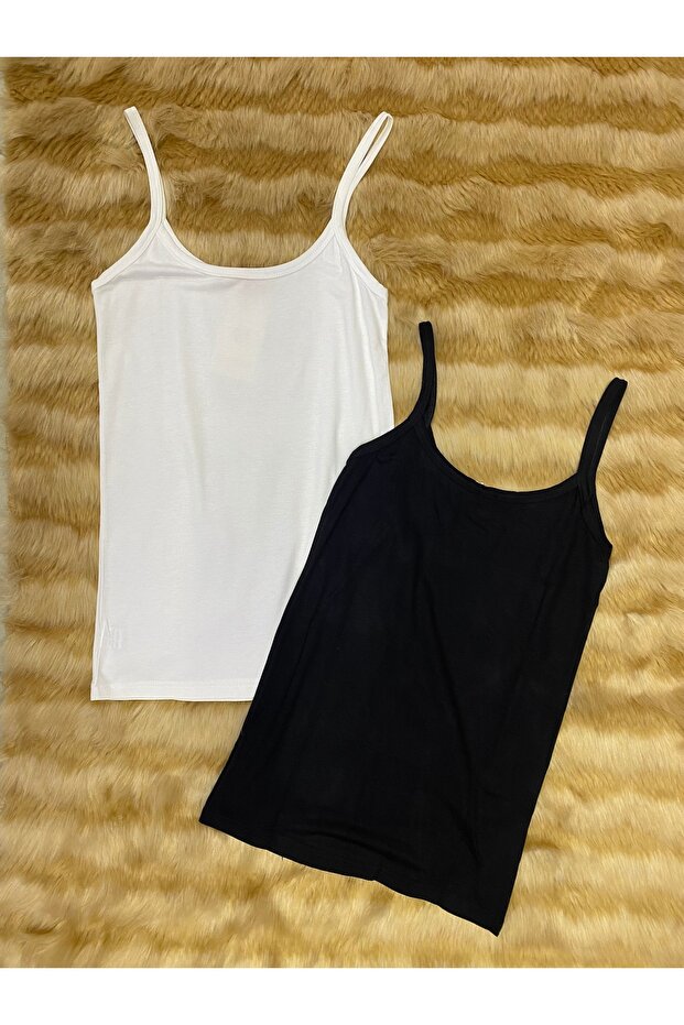 White and Black Set of 2 - Thin Straps Basic Body Undershirt