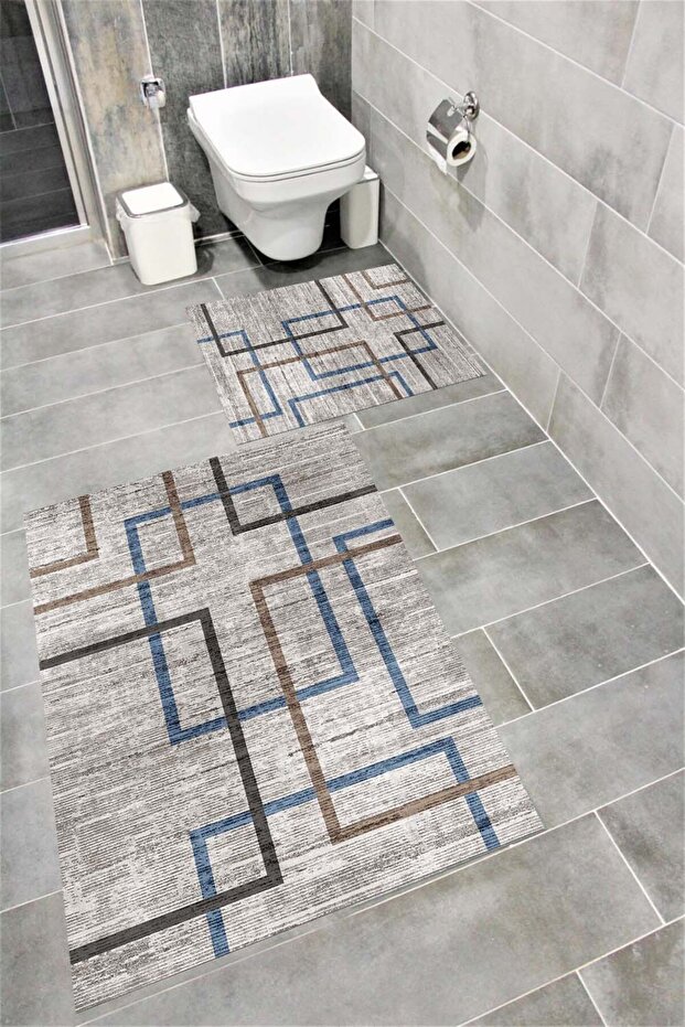 Water Resistant Digital Printed Bath Mat Set with Non-Slip Base