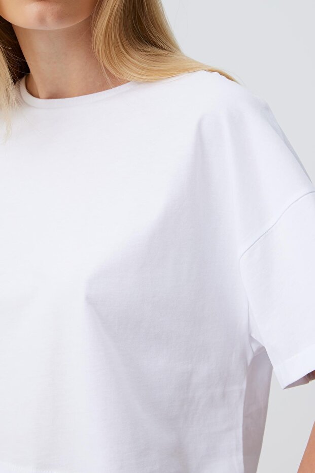 Kol Katlamalı Basic Crop T-shirt - 3