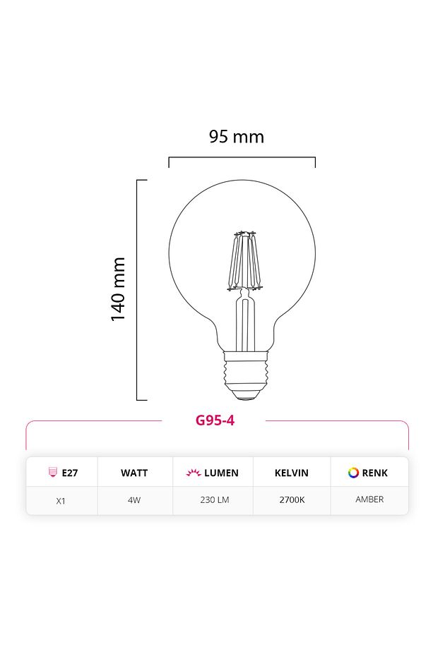 G95 4W 220V E27 Rustik LED Ampul G95-4 10'lu Paket - 4