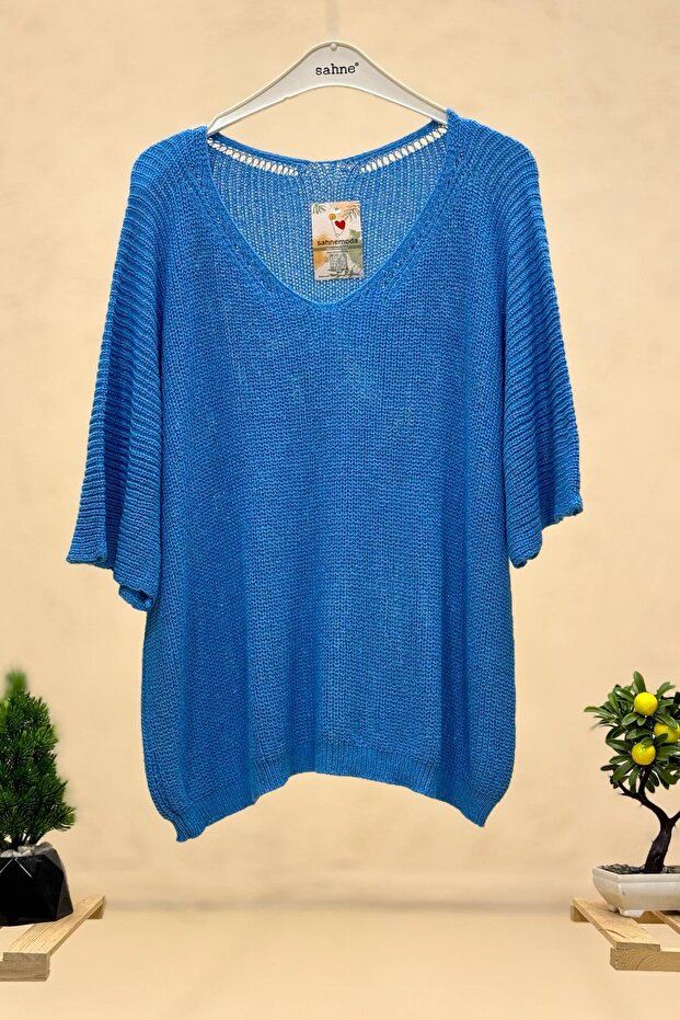 V-Neck Thessaloniki Knit Mercerized Loose Oversize Blouse